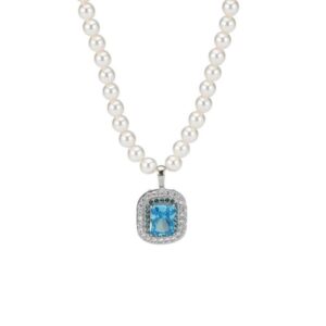GR852A Collana di perle con zircone quadrato acquamarina
