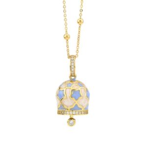 CL/GR05 Collana campanella con stelle celesti smaltate a mano e zirconi