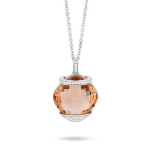 BGR116T Collana in argento con cristallo peach da mm 14 e zirconi
