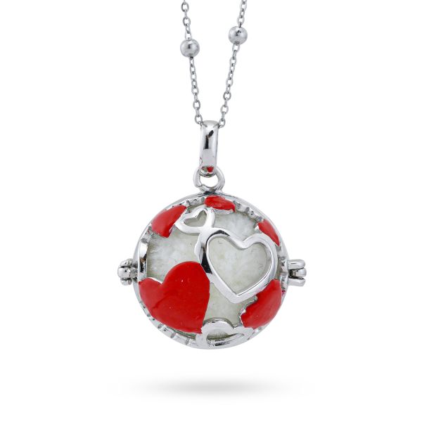BT/GR19 Collana con scrigno apribile e cuore in rilievo contenente un batuffolo da profumare