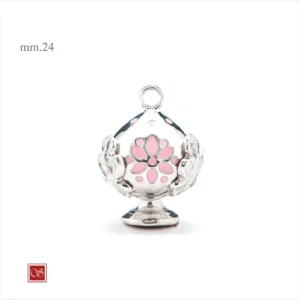 Pomidèfiure traforo rodiato con smalto rosa mm.24