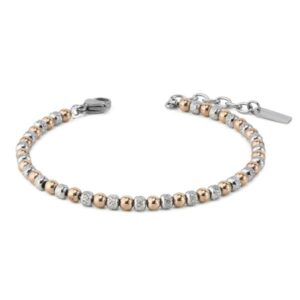 Bracciale uomo con boule lisce placcate oro rosa e boule diamantate
