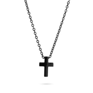 Collana uomo nera con pendente a croce