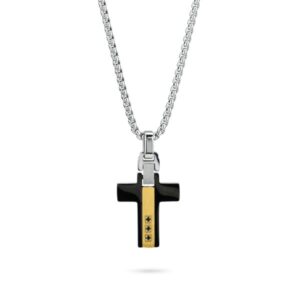 Collana uomo con pendente a croce in Pvd nero con inserto di zirconi nero