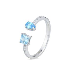 Anello con due zirconi sfaccettati acquamarina