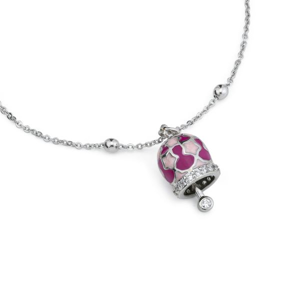 Bracciale con campanella portafortuna fucsia e rosa