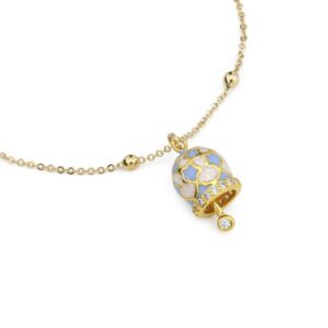 Bracciale placcata oro giallo con campanella portafortuna azzurra