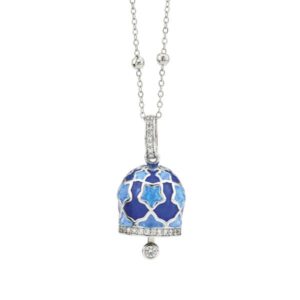 Collana campanella con stelle azzurre smaltate a mano e zirconi