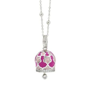 Collana campanella con stelle rosa smaltate a mano e zirconi