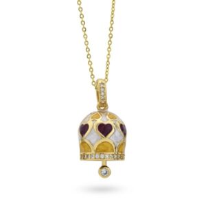 Collana placcata oro giallo con campanella portafortuna gialla e bordeaux