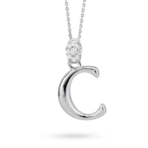 Collana argento con lettera C pendente e zirconi