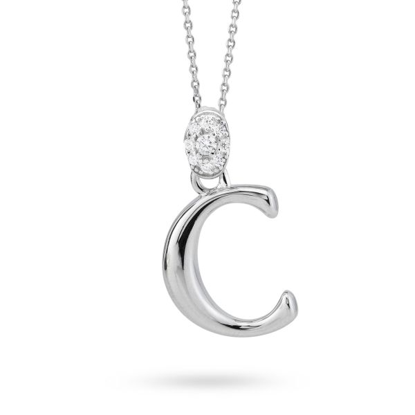 Collana argento con lettera C pendente e zirconi