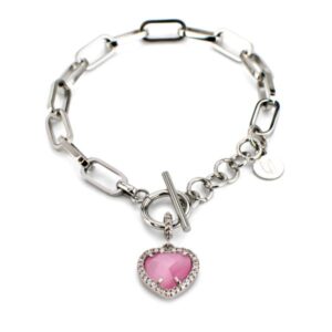 Bracciale a catena ovale con cuore di zirconi e pietra colorata