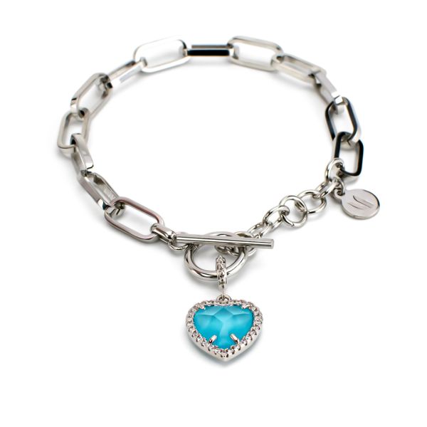 Bracciale a catena ovale con cuore di zirconi e pietra colorata