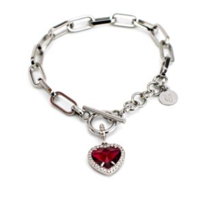 Bracciale a catena ovale con cuore di zirconi e pietra colorata