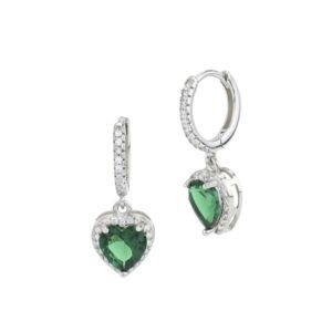 Orecchini a cerchio con cuore pendente di cristallo verde e zirconi