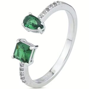 Anello con due zirconi sfaccettati verdi