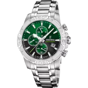 OROLOGIO FESTINA TIMELESS CHRONOGRAPH F20704/5 VERDE CINGHIA ACCIAIO INOSSIDABILE 316L