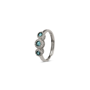anello trilogy rodiato con zirconi bianchi e acquamarina
