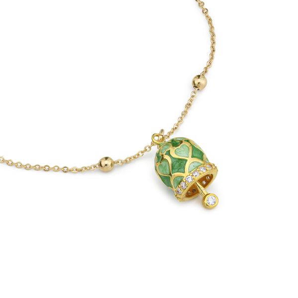 Bracciale placcata oro giallo con campanella portafortuna verde - CL/BR06