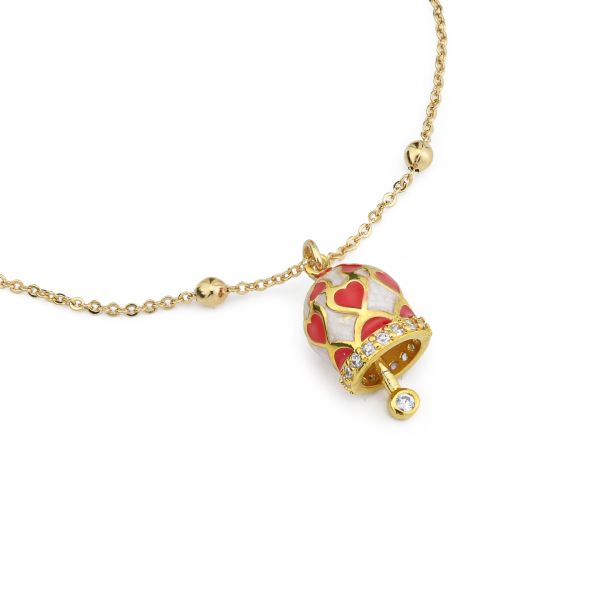 Bracciale placcata oro giallo con campanella portafortuna rossa - CL/BR08