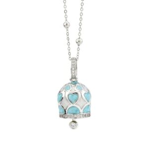 Collana campanella con cuori celesti smaltati a mano e zirconi - CL/GR01